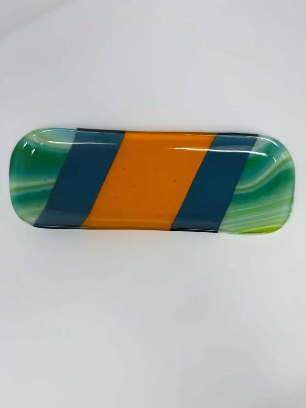 Handcrafted Fused Glass Decorative Tray, Abstract Multi-Color Striped 12” Dish